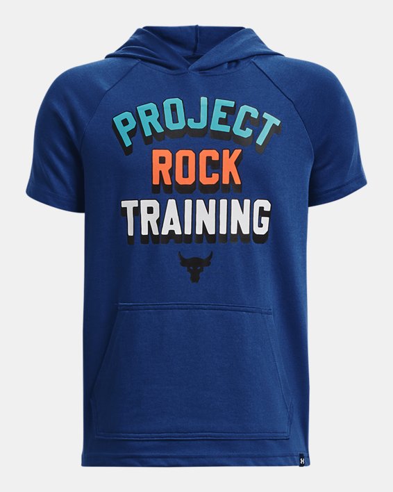 Boys' Project Rock Training Short Sleeve Hoodie, Blue, pdpMainDesktop image number 0